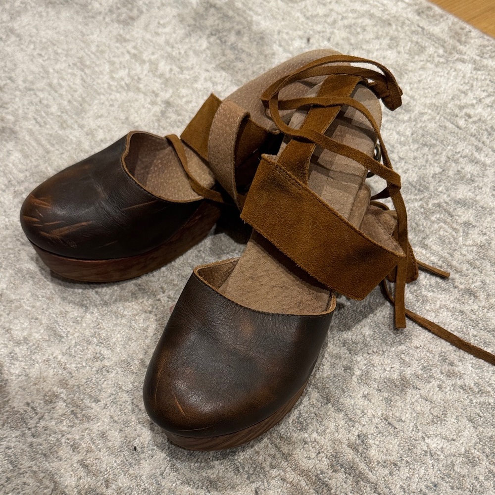 Free People Dark Brown Leather Espadrilles